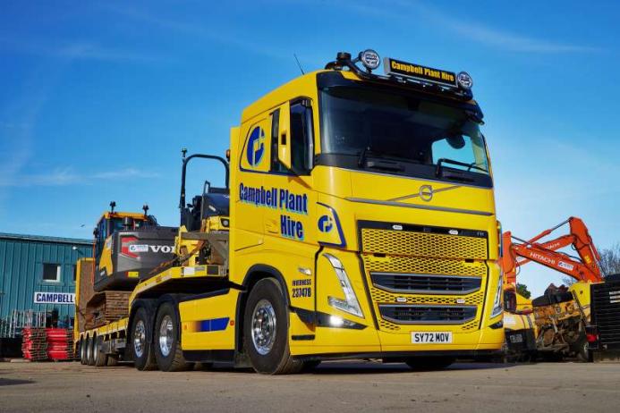 Campbell Plant Hire’s new Volvo FH 540 6x2 sleeper-cab tractor unit