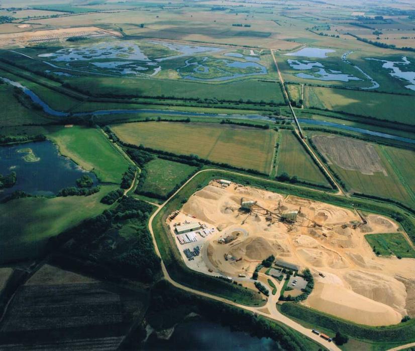 Aerial view of Needingworth Quarry and RSPB Ouse Fen in Cambridgeshire