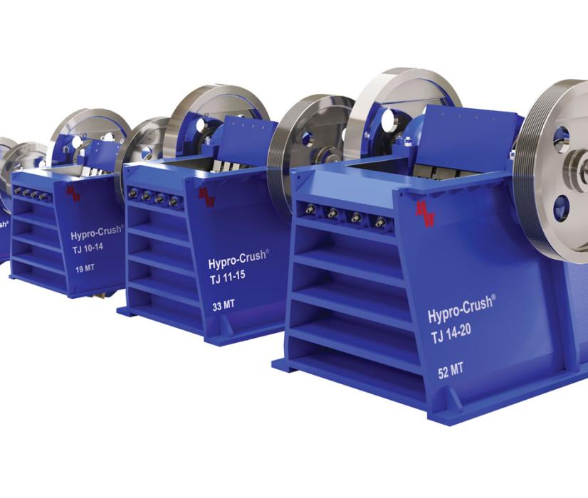 The first four Hypro-Crush models: the 8.5-tonne TJ 07–10, the 19-tonne TJ 10–14, the 33-tonne TJ 11–15, and the 52-tonne TJ 14–20