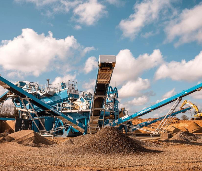 The wash plant produces three clean aggregate grades