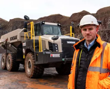 Skene Group quarry operations director Kevin Hill with the new Rokbak RA30