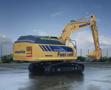 Komatsu’s new-concept, medium-sized hydraulic excavator powered by hydrogen fuel-cell