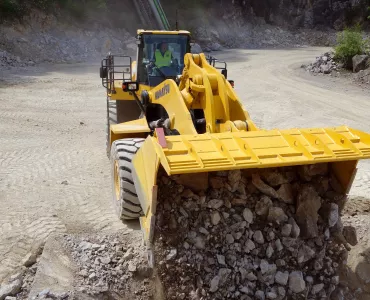 Komatsu WA600 wheel loader is perfectly suited to the demands of heavy quarry operations 