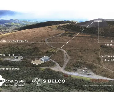 Artist’s impression of the HD Hydro long-duration storage demonstrator scheme to be deployed at Sibelco’s Cornwood site