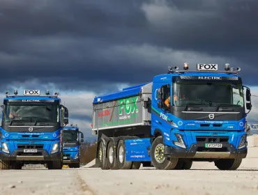 Fox Group are taking delivery of three new Volvo FMX Electric 8x4 Tridem tippers – to be followed shortly by an FH Electric 6x2 tractor unit