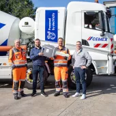 Cemex received their two all-electric iONTRON eMixer trucks at construction equipment manufacturer Putzmeister’s site in Wandlitz, Brandenburg, Germany. Photo: Mehdi Bahmed – Concept Photography Berlin