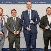 IQ student Award Winners 2023 (left to right): Peter Triccas, Aggregate Industries; Ben Marsh, MQP; Oliver Kibble, Tarmac; and Lewis Pinch, Tarmac