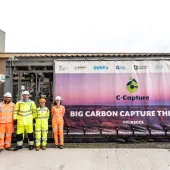 A new carbon capture trial has been launched at Heidelberg Materials’ Ketton cement works in Rutland using C-Capture’s low-cost, next-generation carbon capture technology. Pictured (L-R): Marian Garfield, sustainability director, Heidelberg Materials UK; Elliot Wellbelove, innovation carbon manager, Heidelberg Materials UK; C-Capture CEO Tom White; C-Capture process engineer Clàudia Hernández; and Rachel Morse, sustainability graduate, Heidelberg Materials UK 