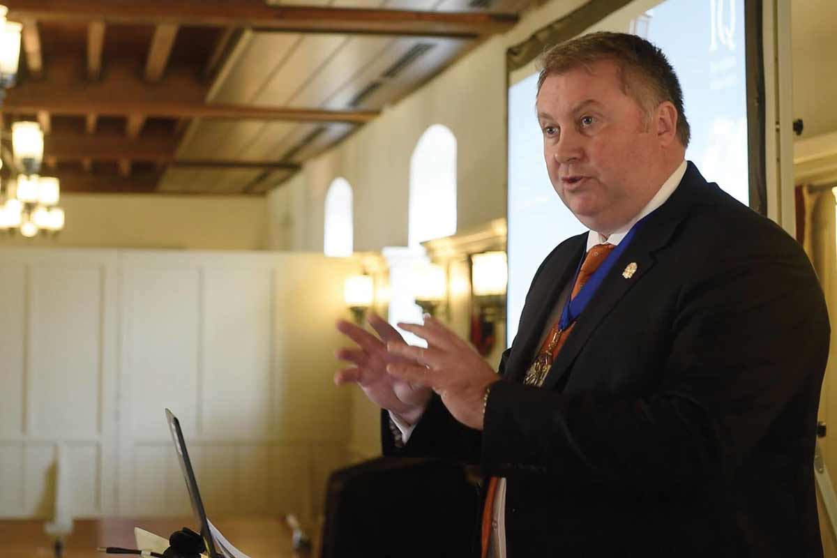 IQ President Phil Redmond speaking at the Tower of London IQ President Phil Redmond speaking at the Tower of London