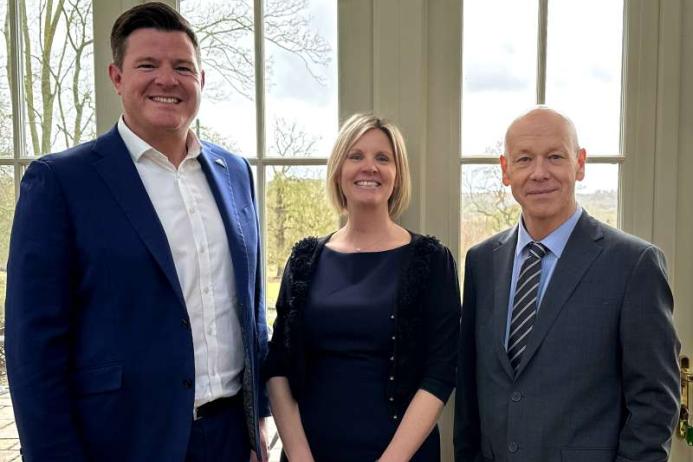 L-R: Thomas Edgecumbe, managing director of Surfacing Solutions at Aggregate Industries, Victoria Smith, head of Surfacing Solutions North and Midlands, and IAT President Brian Downes 