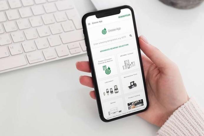 The Grease App from Schaeffler determines the ideal lubricant type, lubricant quantity, grease service life, and relubrication intervals for initial lubrication and relubrication of rolling bearings