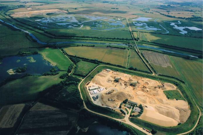 Aerial view of Needingworth Quarry and RSPB Ouse Fen in Cambridgeshire