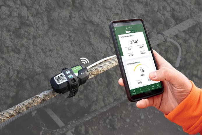 Hanson’s SmartRock smartphone app receives information from wireless sensors embedded within the concrete