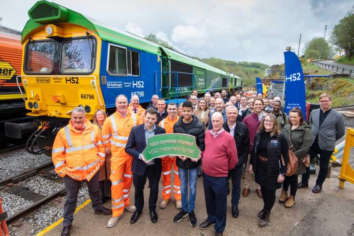 Celebrating HS2’s 10 million tonnes of aggregate by rail milestone at Tarmac, Buxton