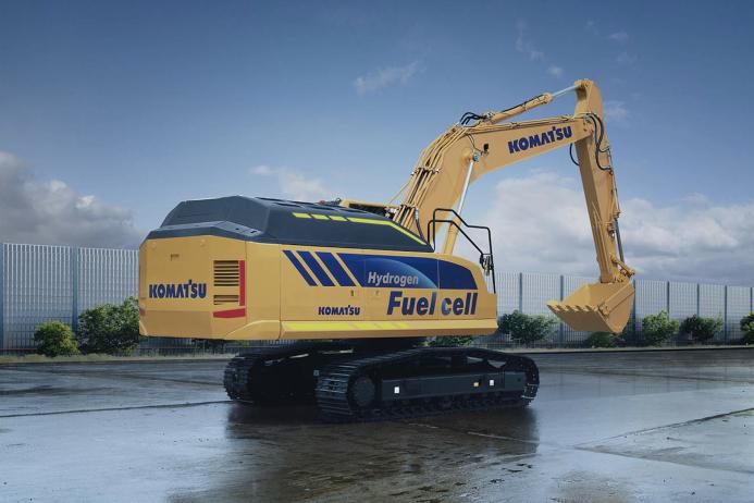 Komatsu’s new-concept, medium-sized hydraulic excavator powered by hydrogen fuel-cell