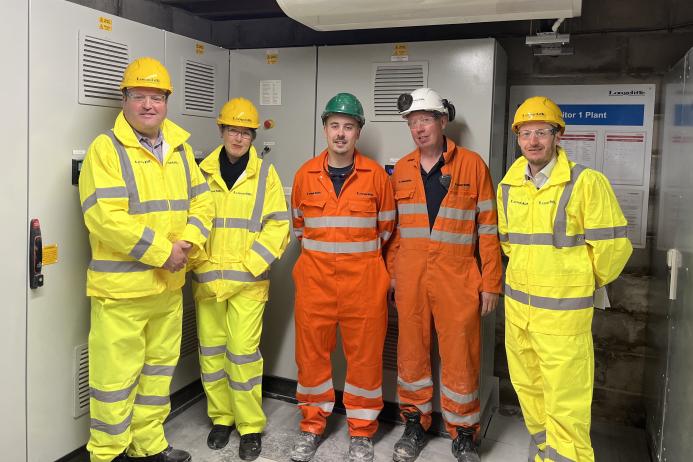 Visiting the site of the successful Longcliffe project (L-R): Mark Wheddon, University of Derby, head of delivery – Green Entrepreneurs Programme; Maria Marsden, University of Derby, project delivery & monitoring officer – Green Entrepreneurs Programme; James McDonald, Longcliffe’s control systems engineer; Mark Whittaker, Longcliffe’s operational improvements manager; and Karl Apps, Derbyshire County Council assistant director for sustainable growth