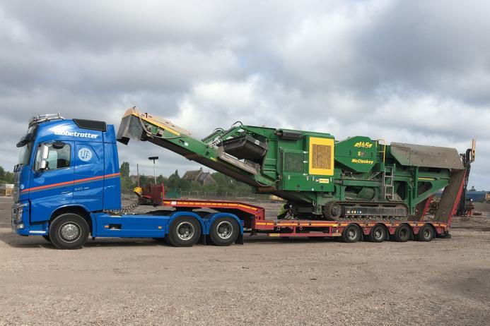 An Agg-Pro-supplied McCloskey J45 on the back of one of Fox Group's low-loaders