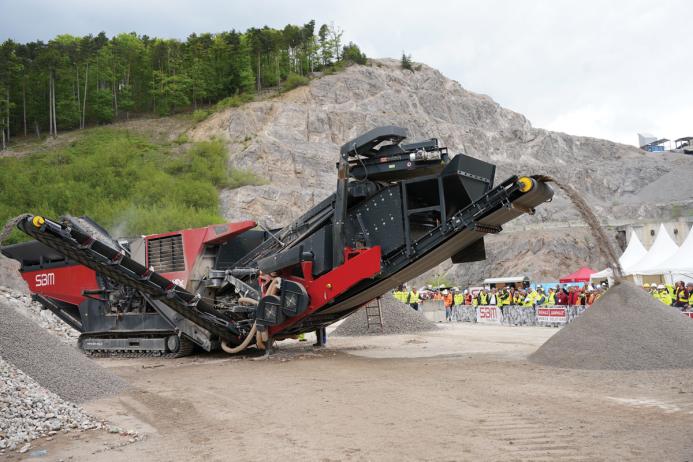 SBM demonstrating their new REMAX 600 track-mounted impact crusher at Ramasau Quarry