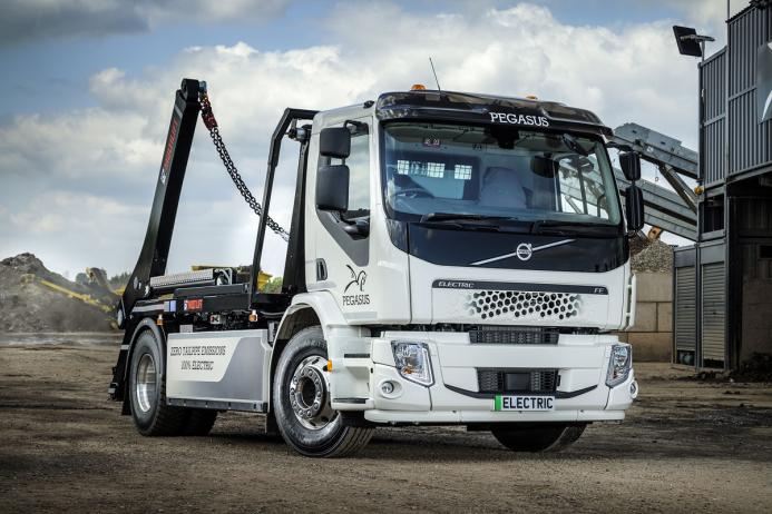 Pegasus Skip Hire’s new Volvo FE Electric skiploader