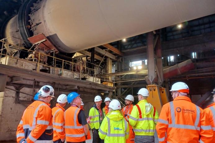 Members of the Concrete Society Council looking at the rotary kiln at Tarmac's Dunbar cement plant in Scotland