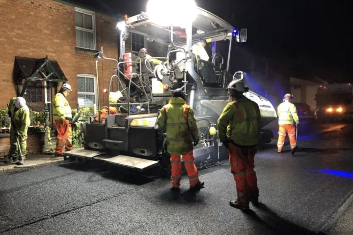 North Street in Middle Barton, Oxfordshire, being resurfaced with Gipave