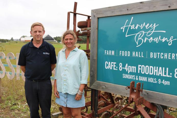 Jemma Brown (right) and Steve Burton with the restored field behind them