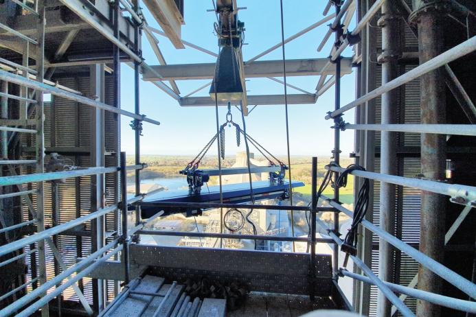 Ten-tonne SWL wire-rope hoist being lifted into position