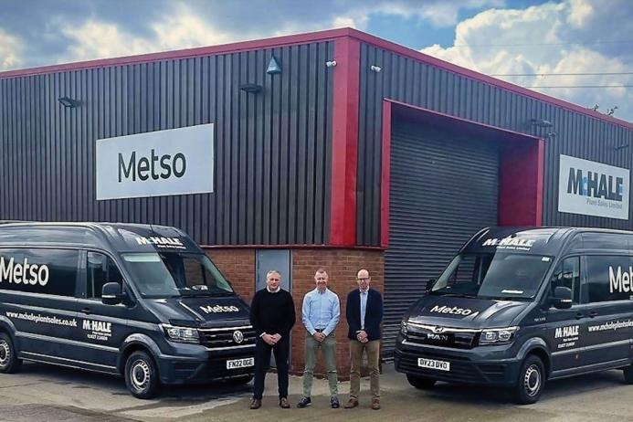L-R: McHale Plant sales’ Denis McGrath, sales director, Darragh O’Driscoll, business development director, and Anthony Ryan, after-sales director, pictured outside the new UK headquarters depot in Tamworth