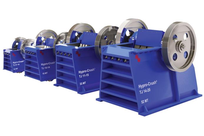 The first four Hypro-Crush models: the 8.5-tonne TJ 07–10, the 19-tonne TJ 10–14, the 33-tonne TJ 11–15, and the 52-tonne TJ 14–20
