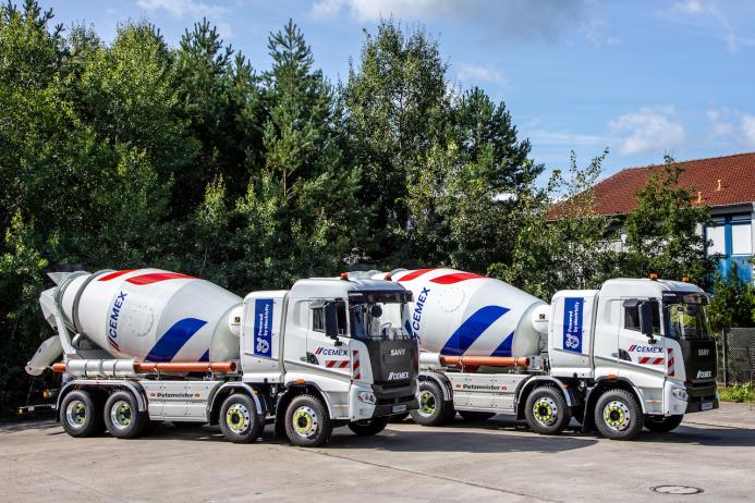 Cemex’s new, fully electric, zero exhaust emission iONTRON eMixer ready-mixed concrete truckmixers from Putzmeister. Photo: Mehdi Bahmed – Concept Photography Berlin