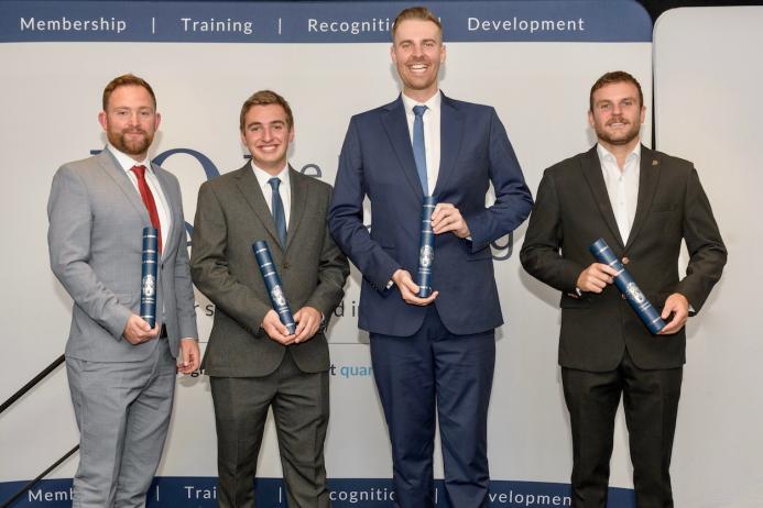 IQ student Award Winners 2023 (left to right): Peter Triccas, Aggregate Industries; Ben Marsh, MQP; Oliver Kibble, Tarmac; and Lewis Pinch, Tarmac