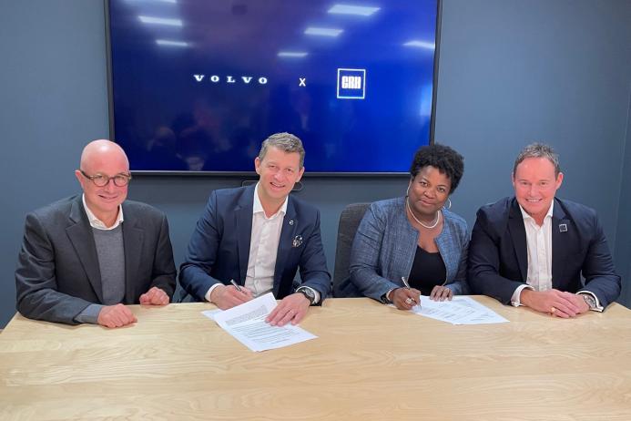 L-R: Bruno Blin, president of Renault Trucks; Melker Jernberg, president of Volvo CE; Eunice Heath, CRH senior vice-president chief sustainability officer; and Martin Riley, CRH senior vice-president Climate Performance