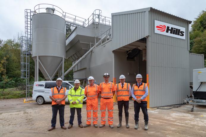 Pictured (L-R): Peter Andrew, group director, Hills Quarry Products; Adrian Clarke, Wilmington site owner and franchisee; Nick Tregale, concrete plant manager; Grant Carter, concrete operations assistant; Terry Newsham, commercial business manager; and James Cooke, divisional director, Hills Quarry Products