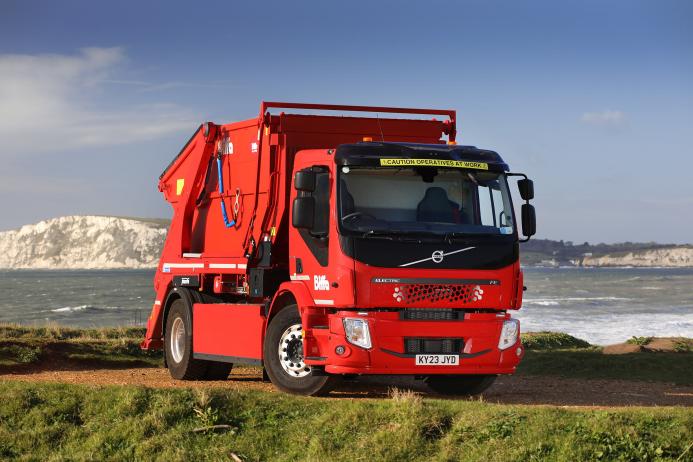 Biffa’s new Volvo FE Electric rigid skip loader is part of ongoing ambitions to improve their fleet sustainability