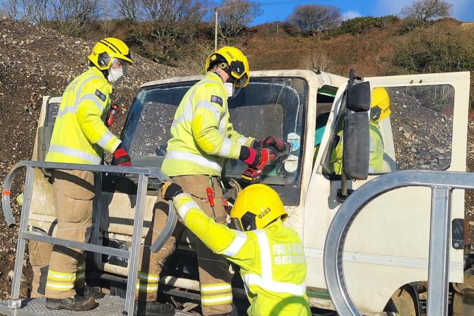 Hampshire and Isle of Wight Fire and Rescue Service practising cutting techniques at WBM’s St George’s Down headquarters