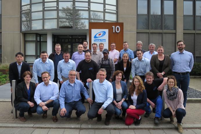 Employees in front of Tsurumi’s European headquarters in Düsseldorf, Germany