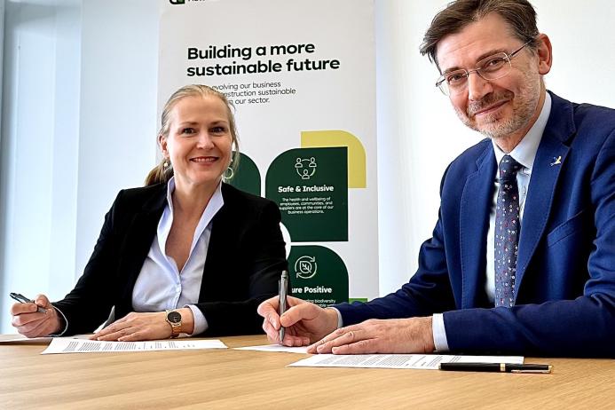Dr Nicola Kimm, chief sustainability officer and member of the managing board of Heidelberg Materials, and Martin Harper, chief executive officer of BirdLife international, signing the memorandum of understanding