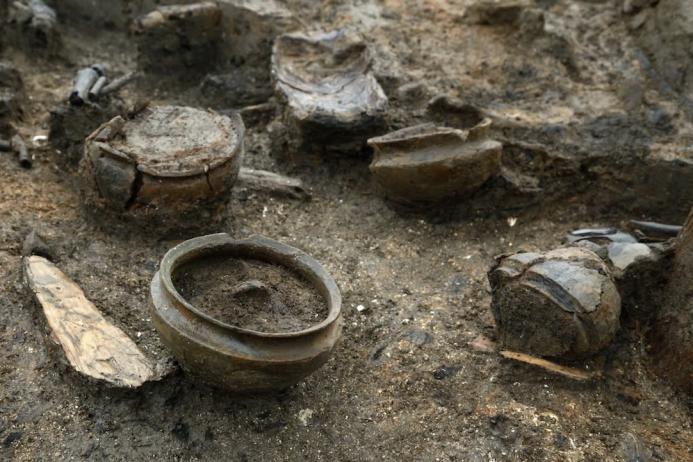 Some of the Bronze Age artefacts found at Must Farm. Photo: Dave Webb, Cambridge Archaeological Unit (CAU)