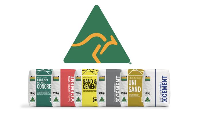 The Australian Made logo with a mock-up of the new Boral packaging which is yet to be rolled out