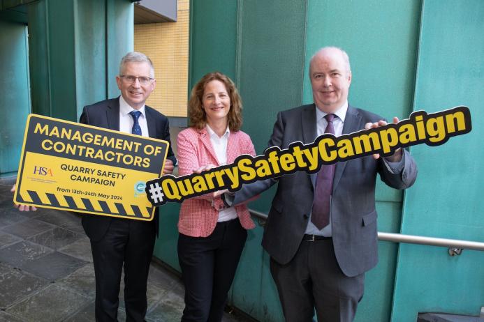 L-R: Gerry Farrell, Irish Concrete Federation chief executive; Hilary Byrne, HSA senior inspector; and Conor O’Brien, HSA chief executive