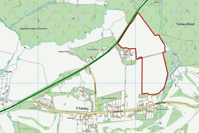 Map showing the location of the proposed new quarry in relation to the village of Tubney