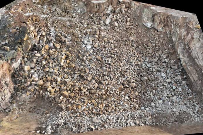 3D drone model of Mountsorrel blast pile surveyed by Rajen Gupta, higher apprentice - operations at Tarmac's Mountsorrel Quarry