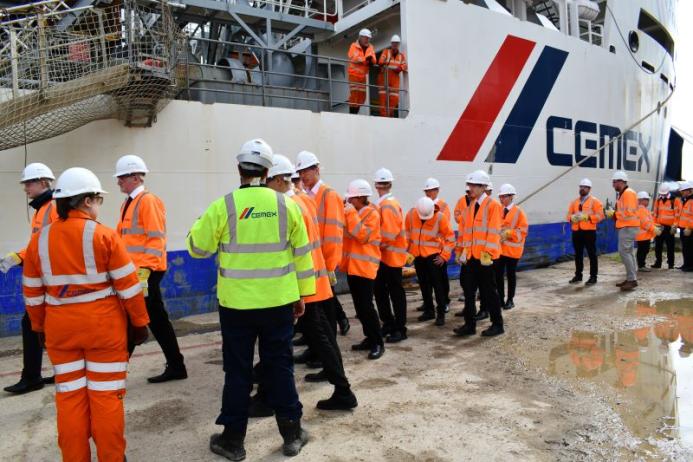 Students going aboard ‘Cemex Go Innovation’, the company’s flagship marine aggregates dredging vessel