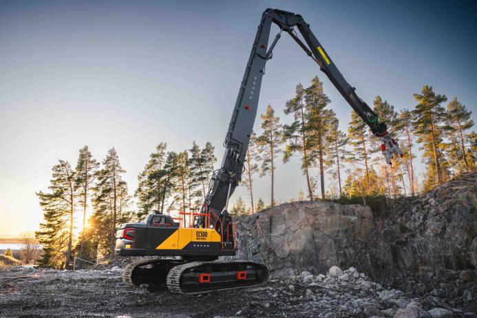 New Volvo EC500 high-reach crawler excavator in operation 