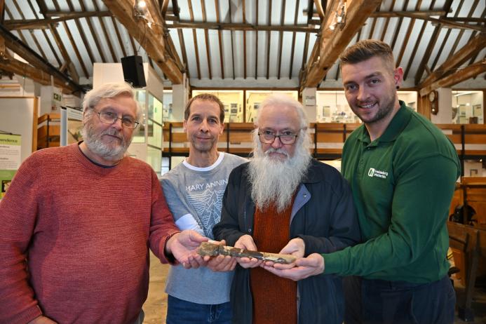 (L-R):Prof David Martill, Darren Withers, and Richard Forrest of PGPG at Rutland County Museum with Richard Gray from Heidelberg Materials