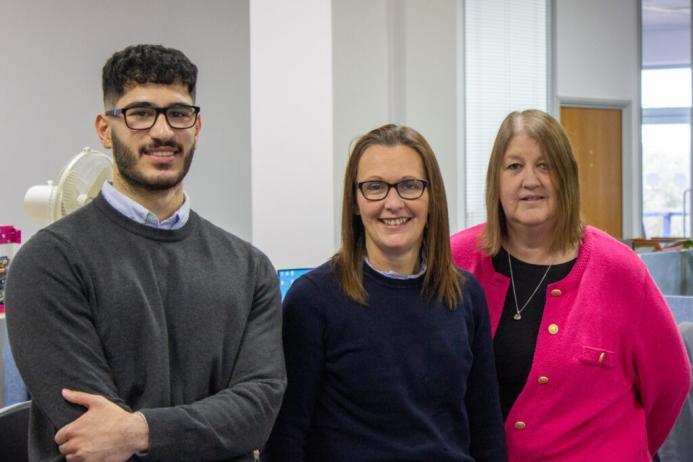 L-R: Shahrad Behboudi with health and safety support manager Mia Jones and executive assistant Karen Allison