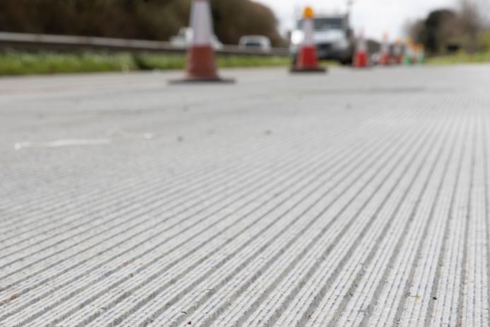 In a single-pass process treatment, grooves are created in the existing concrete pavement while grinding is applied to raised ‘turrets’ on the surface to add texture and improved skid resistance