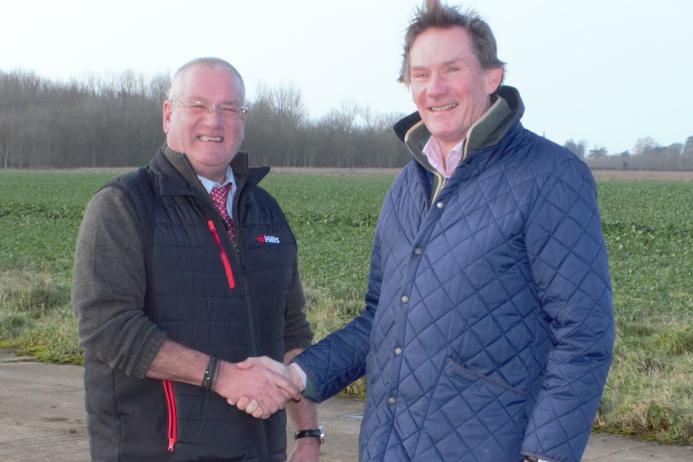 L-R: Peter Andrew, development consultant for Hills Quarry Products; and Adam Pratt, development director with Urban&Civic, celebrate signing the lease agreement for the airfield site
