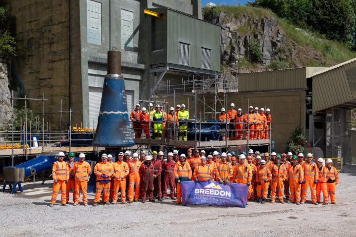 Contract partners and project team members with the new FLSmidth primary gyratory prior to installation at Hope works.