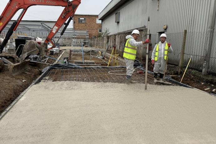 First pour of Re-ment low-carbon concrete at a site in Sunbury